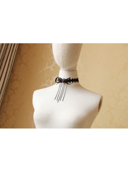 Gothic Retro Fashion Black Tassel Bow Rose Flower Lace Female Choker