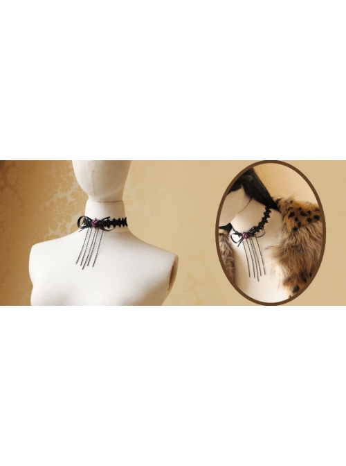 Gothic Retro Fashion Black Tassel Bow Rose Flower Lace Female Choker
