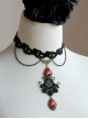 Gothic Vampire Retro Fashion Black Lace Tassel Flower Ruby Female Choker