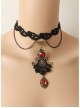 Gothic Vampire Retro Fashion Black Lace Tassel Flower Ruby Female Choker