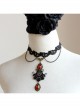Gothic Vampire Retro Fashion Black Lace Tassel Flower Ruby Female Choker