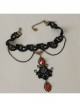 Gothic Vampire Retro Fashion Black Lace Tassel Flower Ruby Female Choker