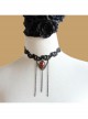 Retro Fashion Gothic Black Lace Tassel Ruby Exaggerated Wedding Dress Female Choker