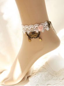 Elegant Christmas Mask Queen Fashion Retro Pink Rose Flower White Lace Female Anklet