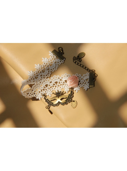 Elegant Christmas Mask Queen Fashion Retro Pink Rose Flower White Lace Female Anklet