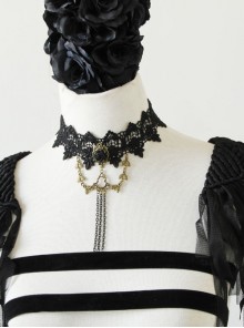 Gothic Fashion Retro Black Lace Rose Flower Female Chain Tassel Choker