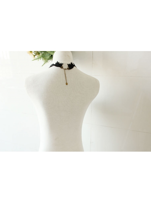 All-Match Retro Fashion Gothic Female Love Black Hollow Lace Swan Long Necklace