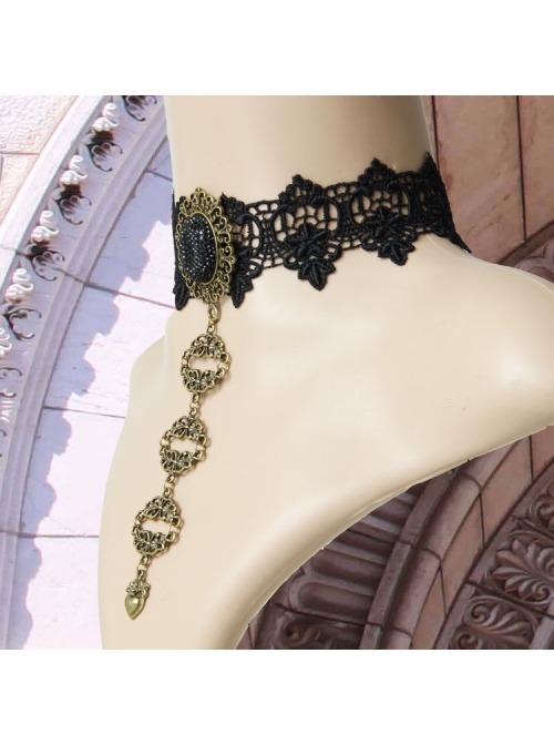 Retro Fashion Queen Bride Bridesmaid Punk Gothic Love Black Lace Gemstone Female Choker