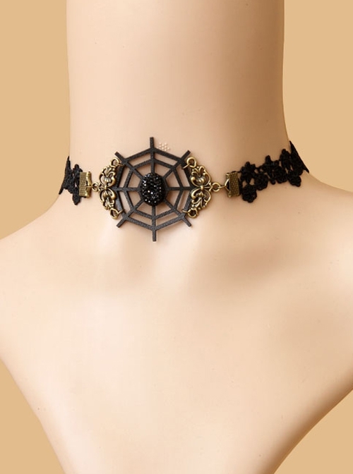 Devil Gothic Retro Exaggerated Fashion Black Lace Flower Cobweb Female Choker