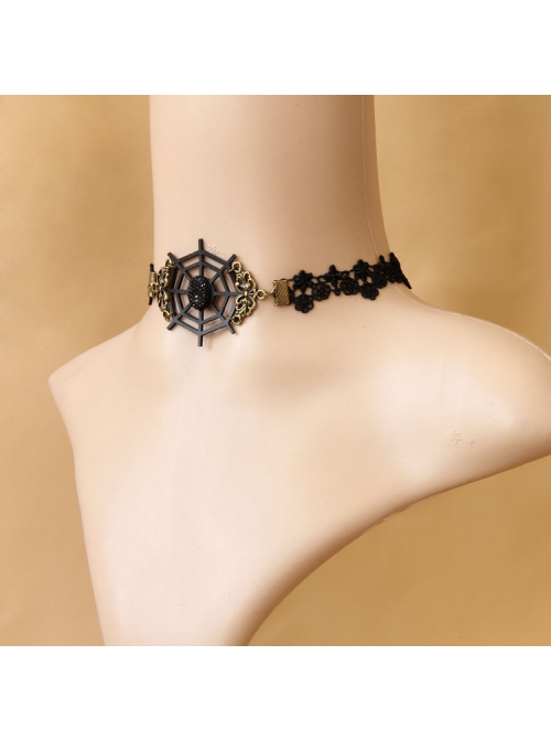 Devil Gothic Retro Exaggerated Fashion Black Lace Flower Cobweb Female Choker