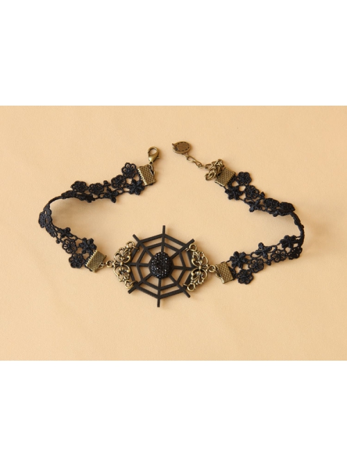 Devil Gothic Retro Exaggerated Fashion Black Lace Flower Cobweb Female Choker