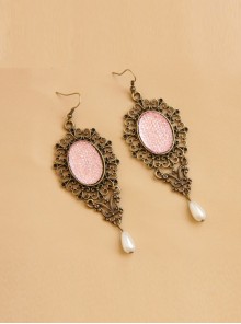 Fashion Elegant Fairy Pink Gemstone Bronze Pattern Retro Female Earrings
