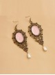 Fashion Elegant Fairy Pink Gemstone Bronze Pattern Retro Female Earrings