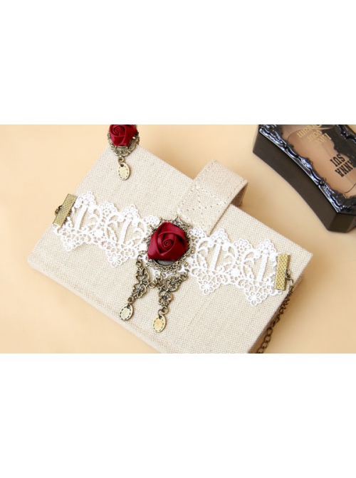 Retro Fashion Personality Red Rose Flower White Lace Female With Ring Bracelet