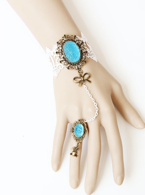 Romantic Love Sea Retro Fashion Bow Sapphire White Lace Bow Bunny Female With Ring Bracelet