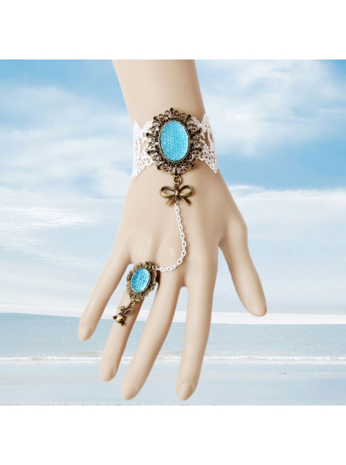 Romantic Love Sea Retro Fashion Bow Sapphire White Lace Bow Bunny Female With Ring Bracelet