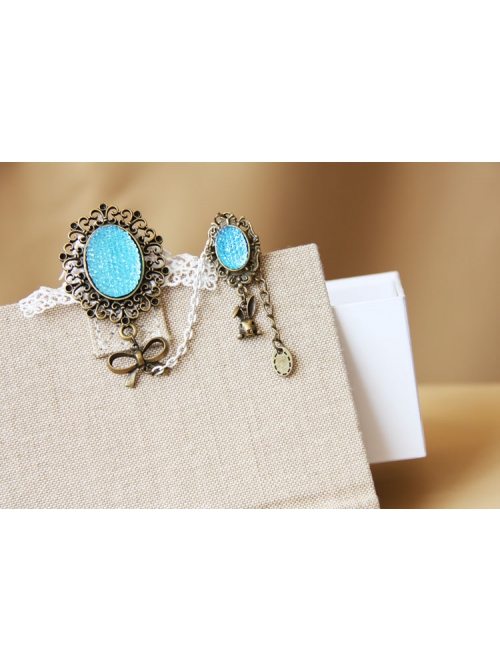 Romantic Love Sea Retro Fashion Bow Sapphire White Lace Bow Bunny Female With Ring Bracelet