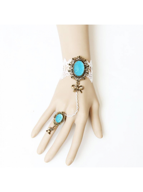 Romantic Love Sea Retro Fashion Bow Sapphire White Lace Bow Bunny Female With Ring Bracelet