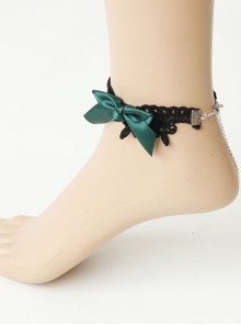 All-Match Dark Green Bow Retro Fashion Black Lace Personality Creative Female Anklet