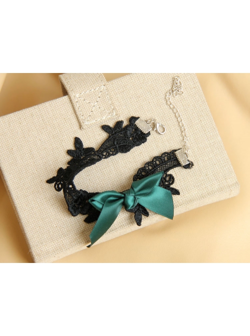 All-Match Dark Green Bow Retro Fashion Black Lace Personality Creative Female Anklet