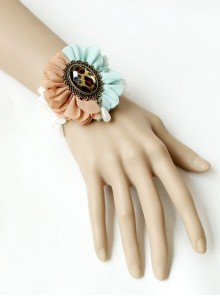 Retro Fashion Personality Leopard Print Gemstone Pink Blue Flower White Lace Female Bracelet