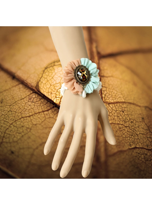 Retro Fashion Personality Leopard Print Gemstone Pink Blue Flower White Lace Female Bracelet