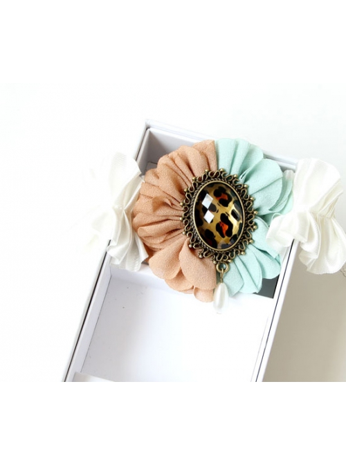 Retro Fashion Personality Leopard Print Gemstone Pink Blue Flower White Lace Female Bracelet