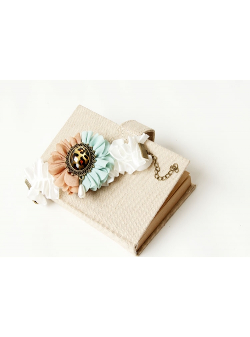 Retro Fashion Personality Leopard Print Gemstone Pink Blue Flower White Lace Female Bracelet