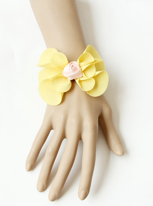 Fashion Yellow Bow Bride Pink Rose Flower Retro Female Bracelet