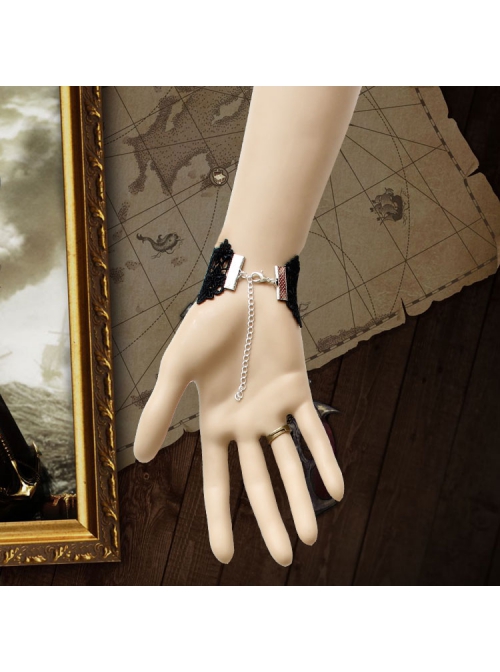 Creative Fashion Gothic Black Rose Flower Lace Tea Color Diamond Retro Female Band Ring Bracelet
