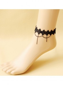 Fashion Personality Simple Gothic Black Lace Flower Tassel Female Anklet