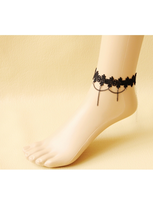 Fashion Personality Simple Gothic Black Lace Flower Tassel Female Anklet