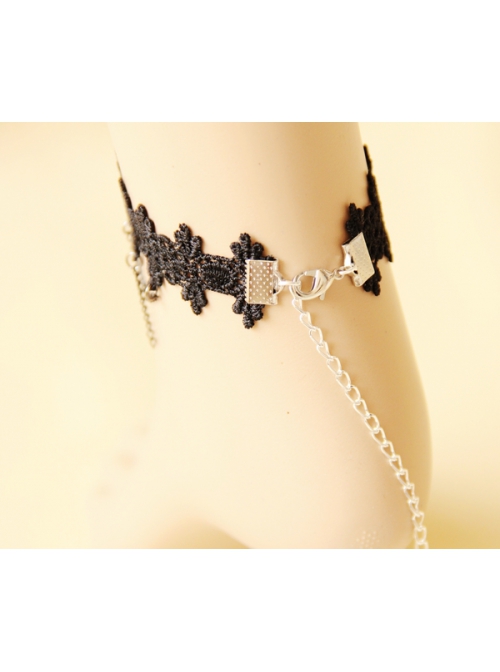 Fashion Personality Simple Gothic Black Lace Flower Tassel Female Anklet