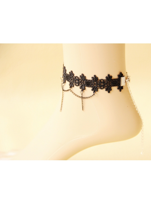 Fashion Personality Simple Gothic Black Lace Flower Tassel Female Anklet