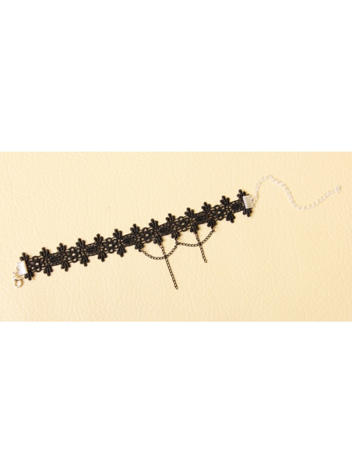Fashion Personality Simple Gothic Black Lace Flower Tassel Female Anklet