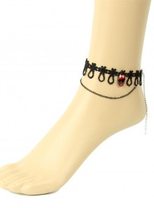 Gothic Fashion Retro Personality Black Lace Flower Tassel Ruby Female Anklet