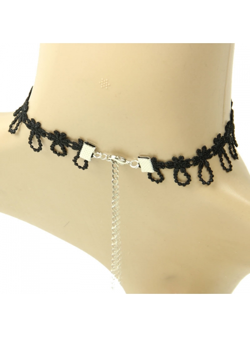 Fashion Retro Gothic Personality Black Lace Flower Tassel Female Choker
