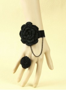 Handmade Fashion Retro Gothic Black Big Flower Tassel Female With Ring Bracelet