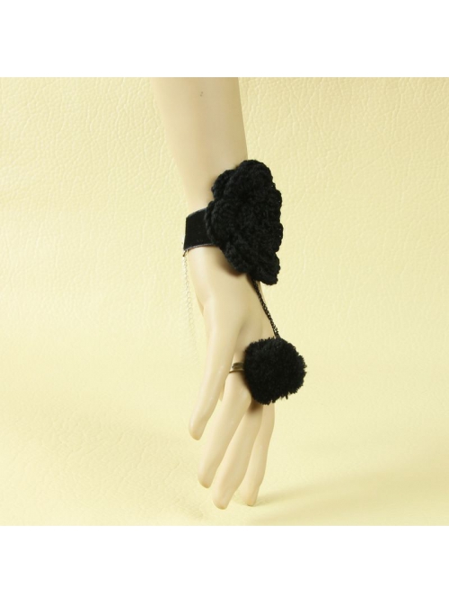 Handmade Fashion Retro Gothic Black Big Flower Tassel Female With Ring Bracelet