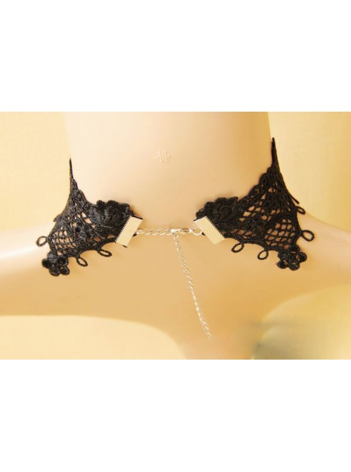 Vampire Gothic Retro Fashion Black Lace Tassel Red Crystal Female Choker