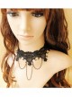 Fashion Personality Gothic Black Lace Flower Tassel Retro Female Short Necklace