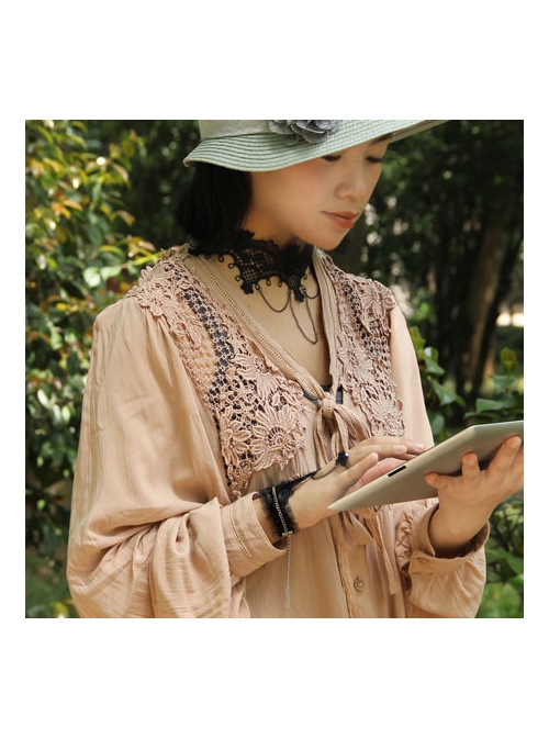 Fashion Personality Gothic Black Lace Flower Tassel Retro Female Short Necklace