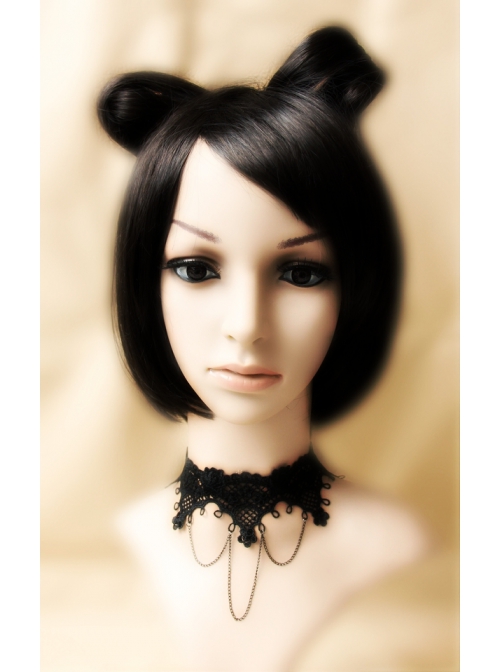 Fashion Personality Gothic Black Lace Flower Tassel Retro Female Short Necklace