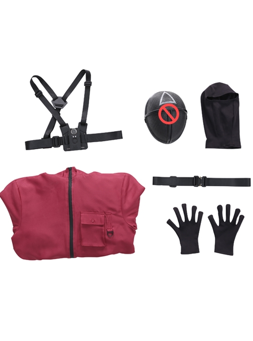 TV Drama Squid Game Soldiers Red One-piece Garment Halloween Cosplay Costume Full Set Without Mask