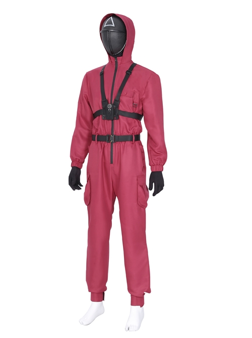 TV Drama Squid Game Soldiers Red One-piece Garment Halloween Cosplay Costume Full Set Without Mask