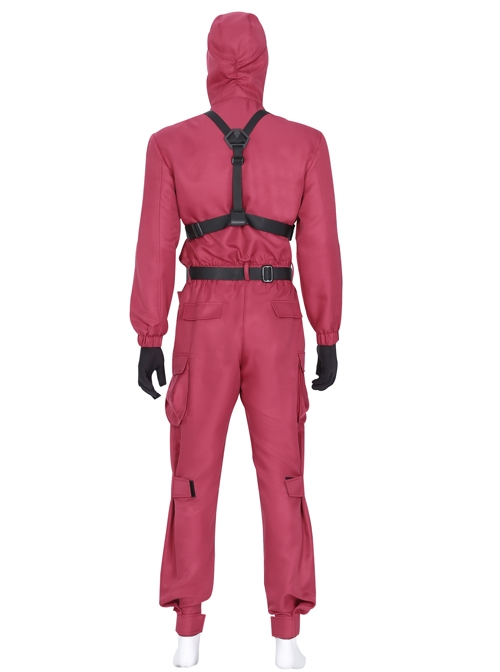 TV Drama Squid Game Triangle Mask Soldiers Halloween Cosplay Costume Red One-piece Garment