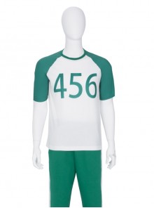 TV Drama Squid Game Contestant 456 Green Prisoner's Garb Halloween Cosplay Costume White T-shirt