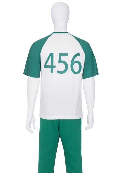 TV Drama Squid Game Contestant 456 Green Prisoner's Garb Halloween Cosplay Costume White T-shirt