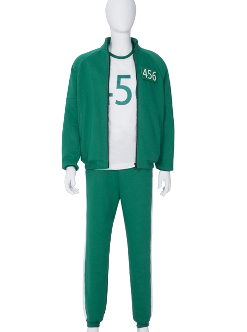 TV Drama Squid Game Contestant 456 Green Prisoner's Garb Halloween Cosplay Costume White T-shirt