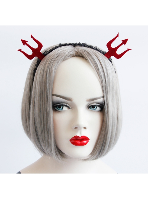 Fashion Retro Red Devil Fork Black Lace Party Adult Amusement Park Attractions Halloween Headband